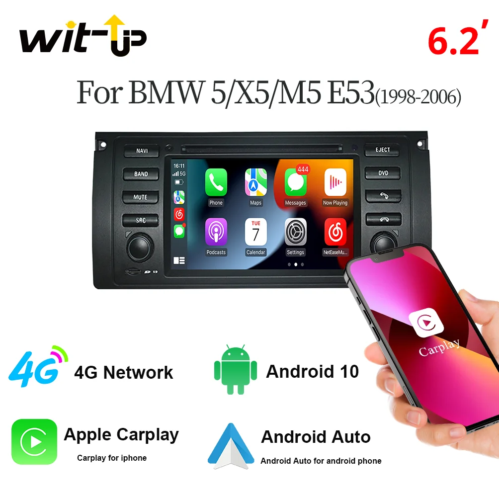 

Wit-Up for BMW 5/55/M5 E53 Apple CarPlay 8.8" Touch Screen Upgrade Android Auto Full Screen Mirroring Navi Autoradio 1998-2006