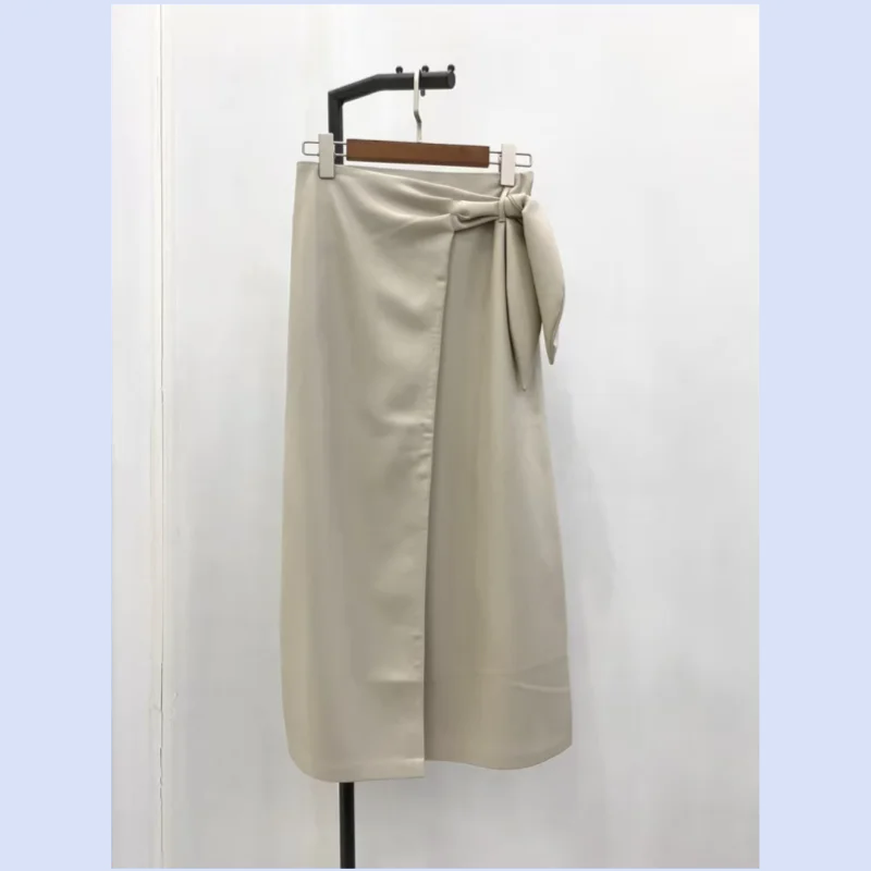 26 year early autumn new minimalist commuting plain leather high waist wrapped mid length skirt