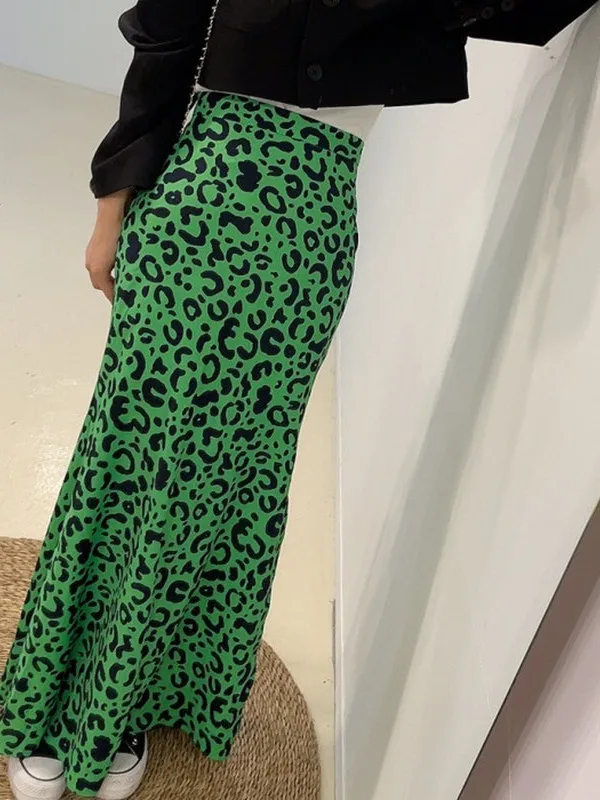 

Женская винтажная длинная юбка с леопардовым принтом, завышенной талией, облегающая, с разрезом, А-силуэт, с эффектом «рыбий хвост», обтягивающая, сексуальная