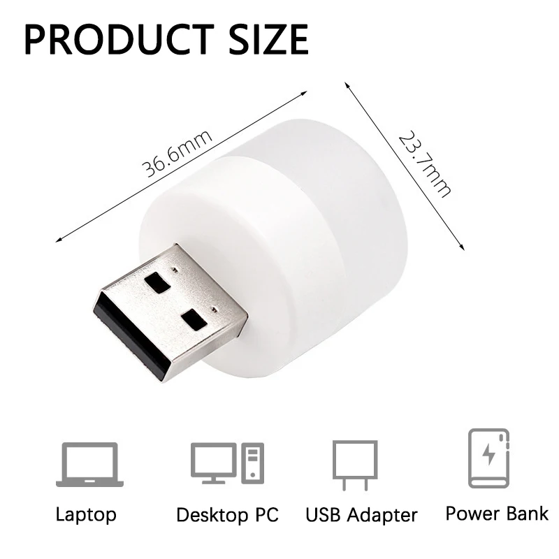 USB Plug Lamp Night Light Applicable for Computer Mobile Power USB Small Round Light LED Eye Protection Reading Light