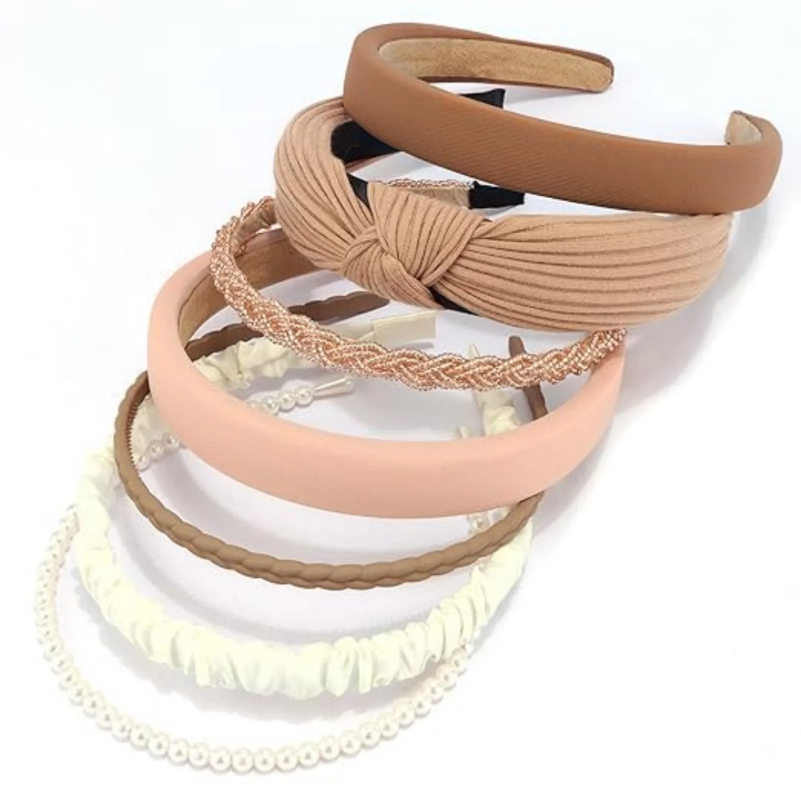 7 шт. женские повязки на голову, модные коричневые однотонные нескользящие повязки на голову с жемчугом, тонкие толстые варианты коротких волос, лица-Wa