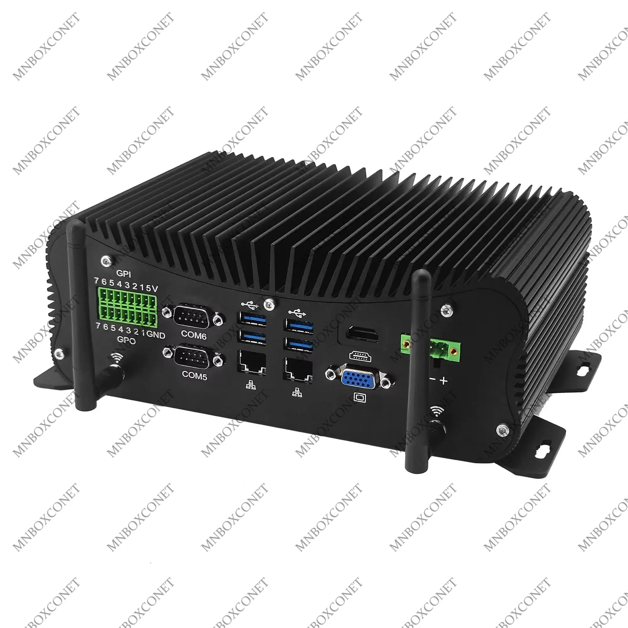 

MNBOXCONET Fanless Industrial Mini PC Core i5 1335U with 6 x DB9 COM, 2 x 2.5GBE I225V LAN Micro Desktop PC DDR5 Barebone