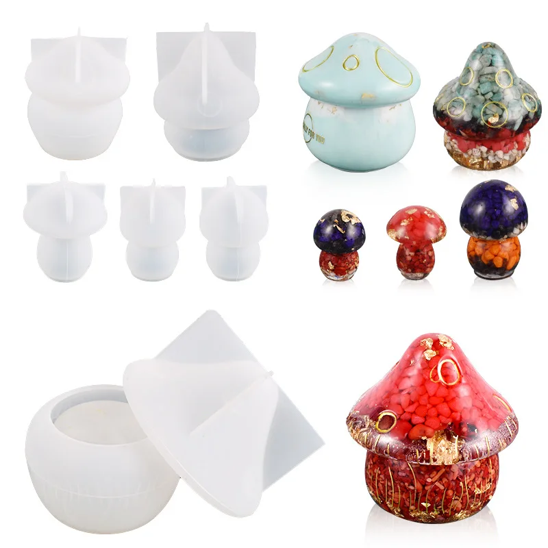 3D Mushroom Storage Box Decoration Silicone Mold DIY Candle Holder Gypsum Mushroom Epoxy Resin Mold for Cement