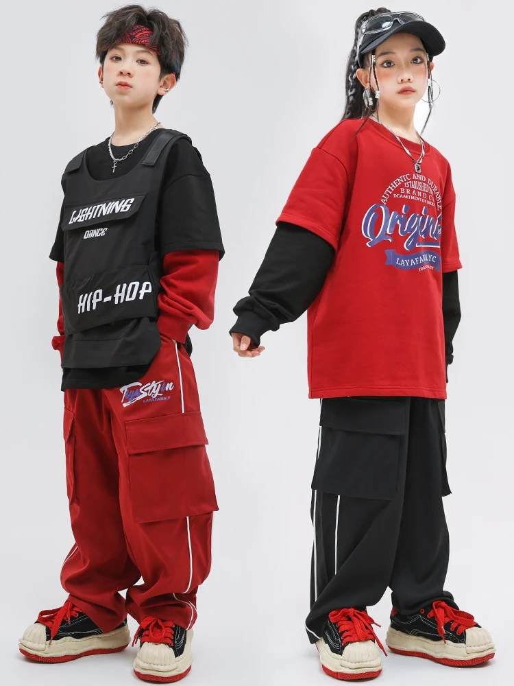 2024 abbigliamento per bambini abiti larghi Hiphop per ragazze costumi di danza Jazz ragazzi sala da ballo Hip Hop Dancing Stage Clothes DQS15557