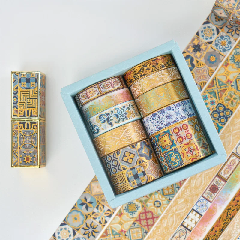 10 لفات لكل مجموعة شريط ألوان مائية عتيق من رقائق الذهب لتزيين المكتب مصنوع يدويًا بطاقات تهنئة سجل القصاصات لتزيين الصور