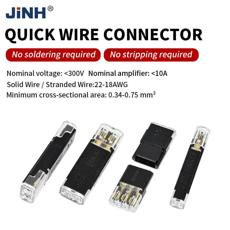 JINH 10Pcs No-Cut Multi-Conductor Snap-In Inline Coupler Tool-Free Click Lock Splice for LED & Automotive