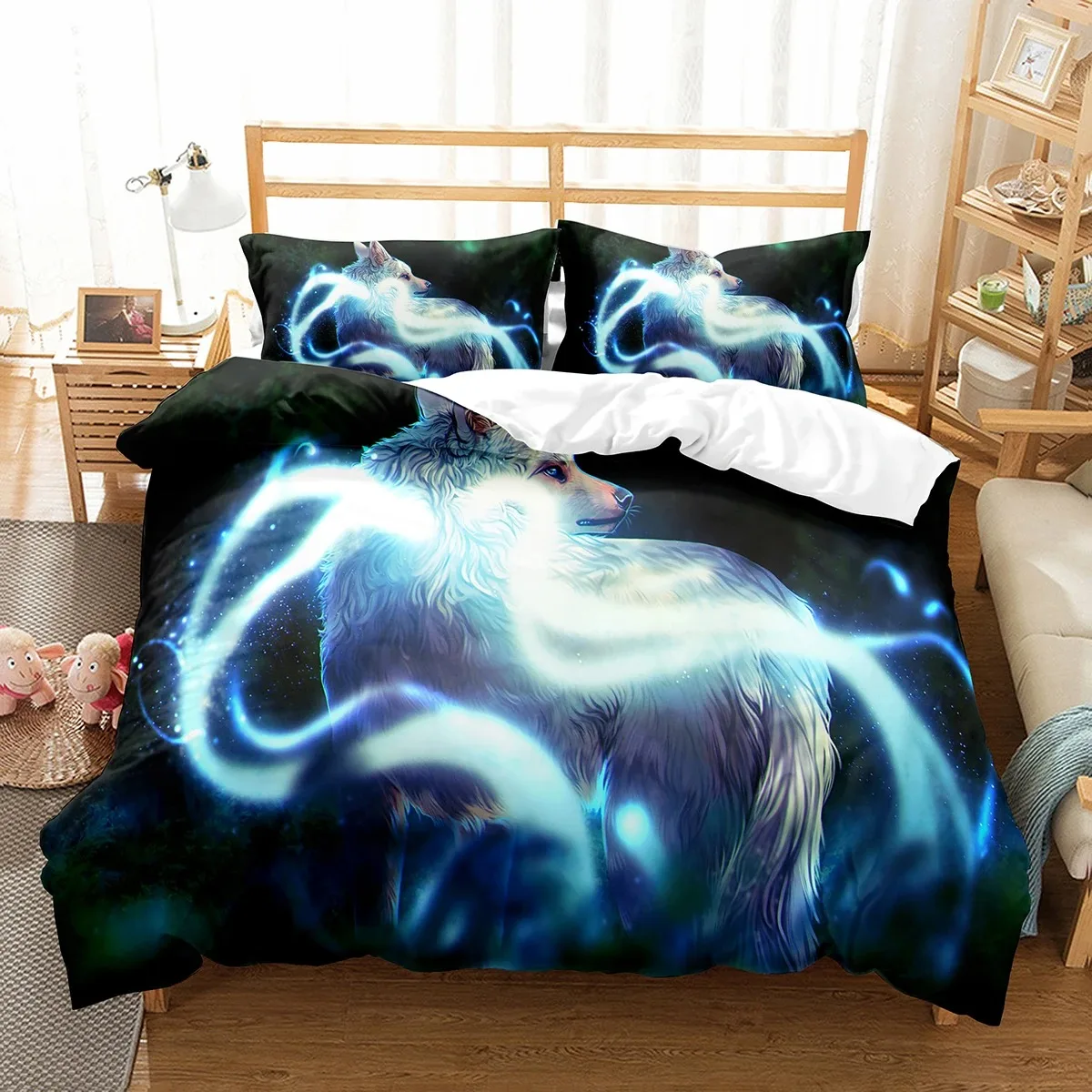 Fox dekbedovertrekset cartoon schattige vos polyester dekbedovertrek koning koningin full size voor kind jongen meisje beddengoed set met kussensloop