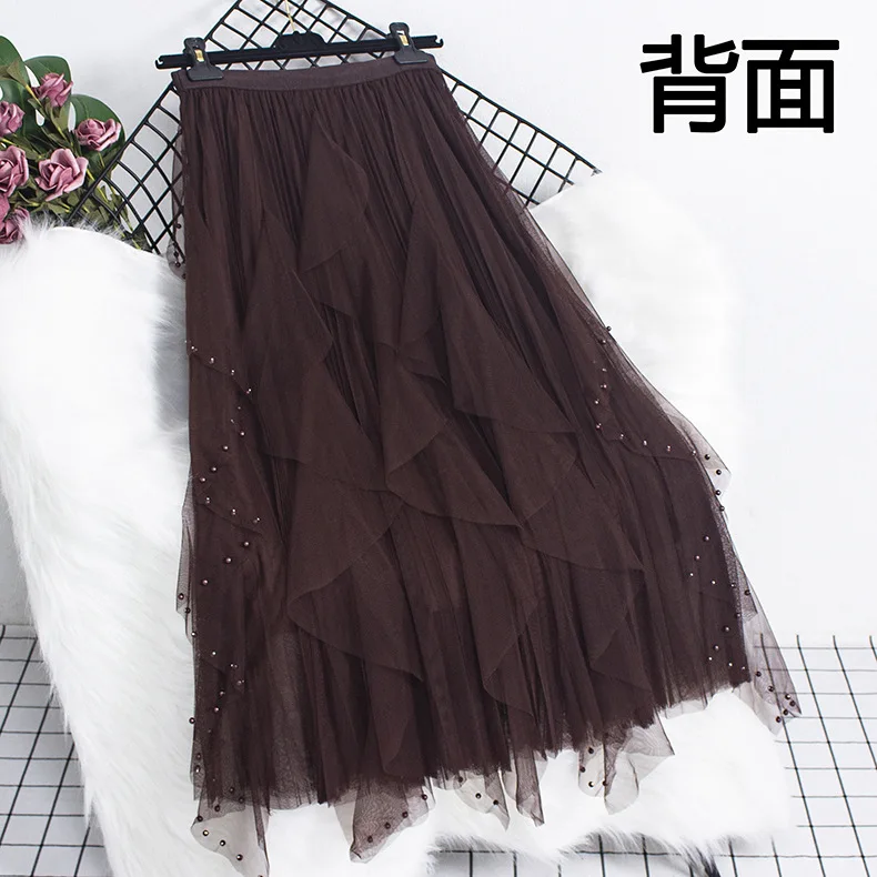 Dingzhu Petal Mesh Skirt 2024 Spring New High Waist Slimming Mid length Skirt Large Swing A-line Yarn Skirt — zdjęcie 3