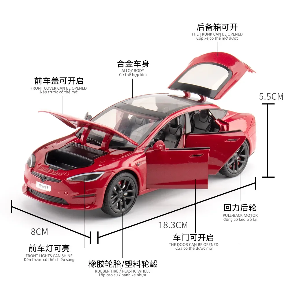 1:24 Tesla Model S Metal Alloy Diecast Toy Car Model Sound and Light Children's Toy Collectibles Birthday Gifts F593