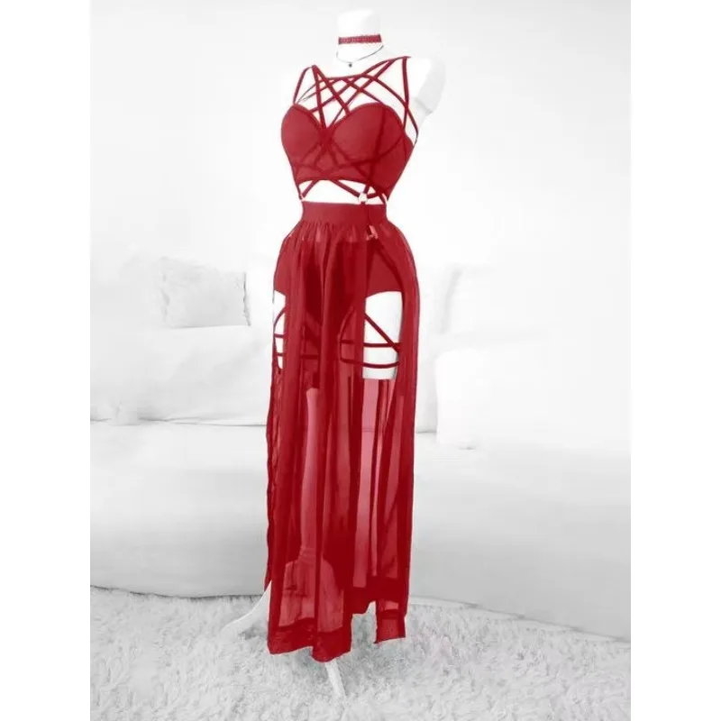 AltGoth Gothic Nightclub Sexy Skirt Set Women See Through Mesh Backless Crop Tops Emo Alt Punk High Waist Underpants Skirt 3pcs image 6