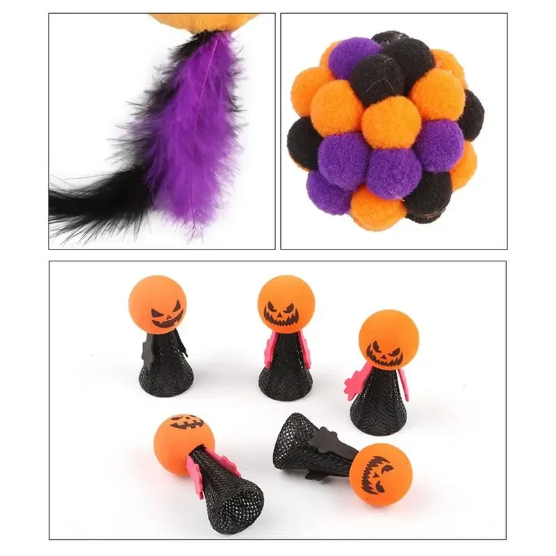 Kit de iniciación para gatitos, conjunto de túnel interactivo para jugar al gato, varita de plumas para gato de Halloween, bola, ratones de primavera, juguetes cuadrados plegables