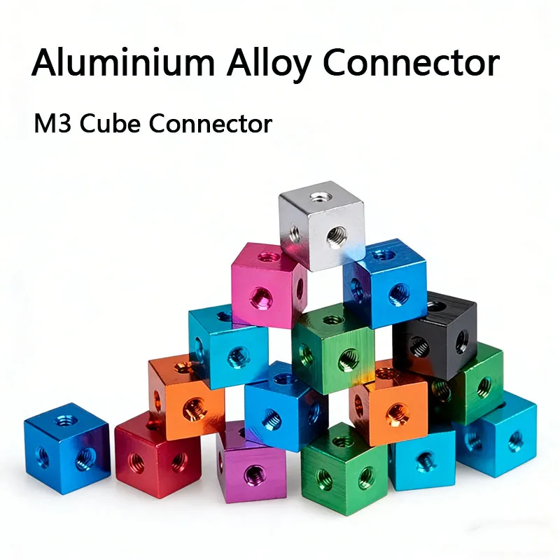 10 Pieces M3 Cube Connector (10x10x6mm/10mm) - Anodized Aluminium Alloy 6-Way Square Spacer Standoff Tee Fixing Bracket