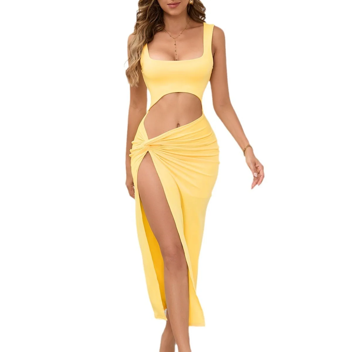 

Sexy Strapl Hollow out Bridesmaid Dr Cross-Border Long Skirt Polyester Fabric Elastic Waist Soft Polyester Autumn Dr