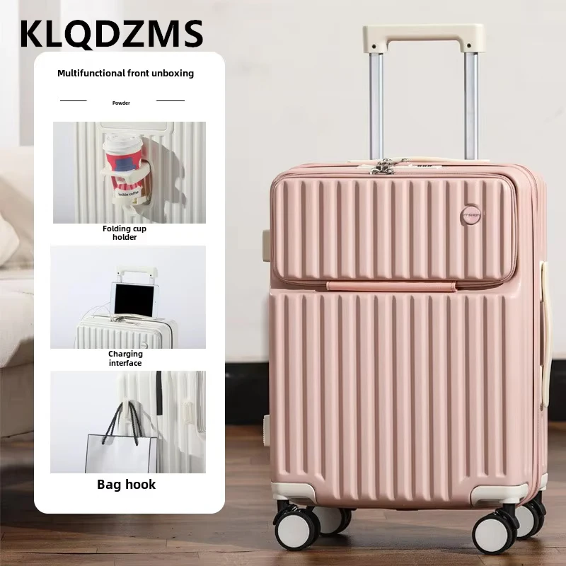 KLQDZMS 20"22"24"26"28InchLaptop Luggage Front Opening Boarding Box ABS + PC Trolley Case USB Charging with Wheels Suitcase