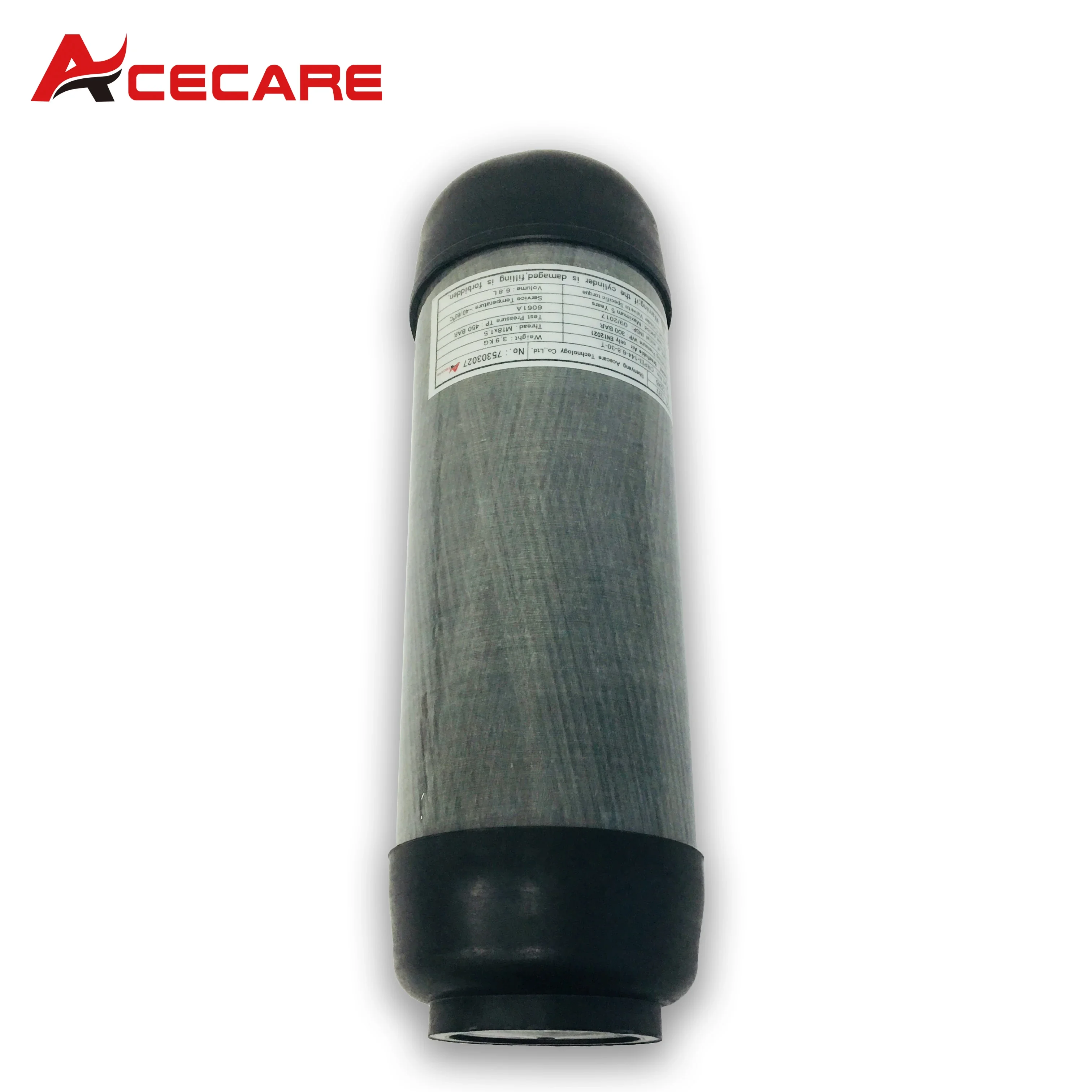 ACECARE 6.8L 4500Psi 300Bar أسطوانة من ألياف الكربون خزان هواء عالي الضغط مع أحذية مطاطية للغوص M18 * 1.5
