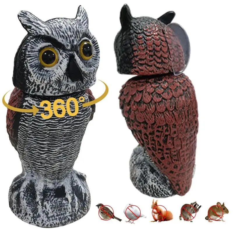 Fake Owl Statue Decor 1Pack With Wind Panel Fake Owls Waterproof For Garden Plant Orchard Plastic Owl Decor For Outside Indoor