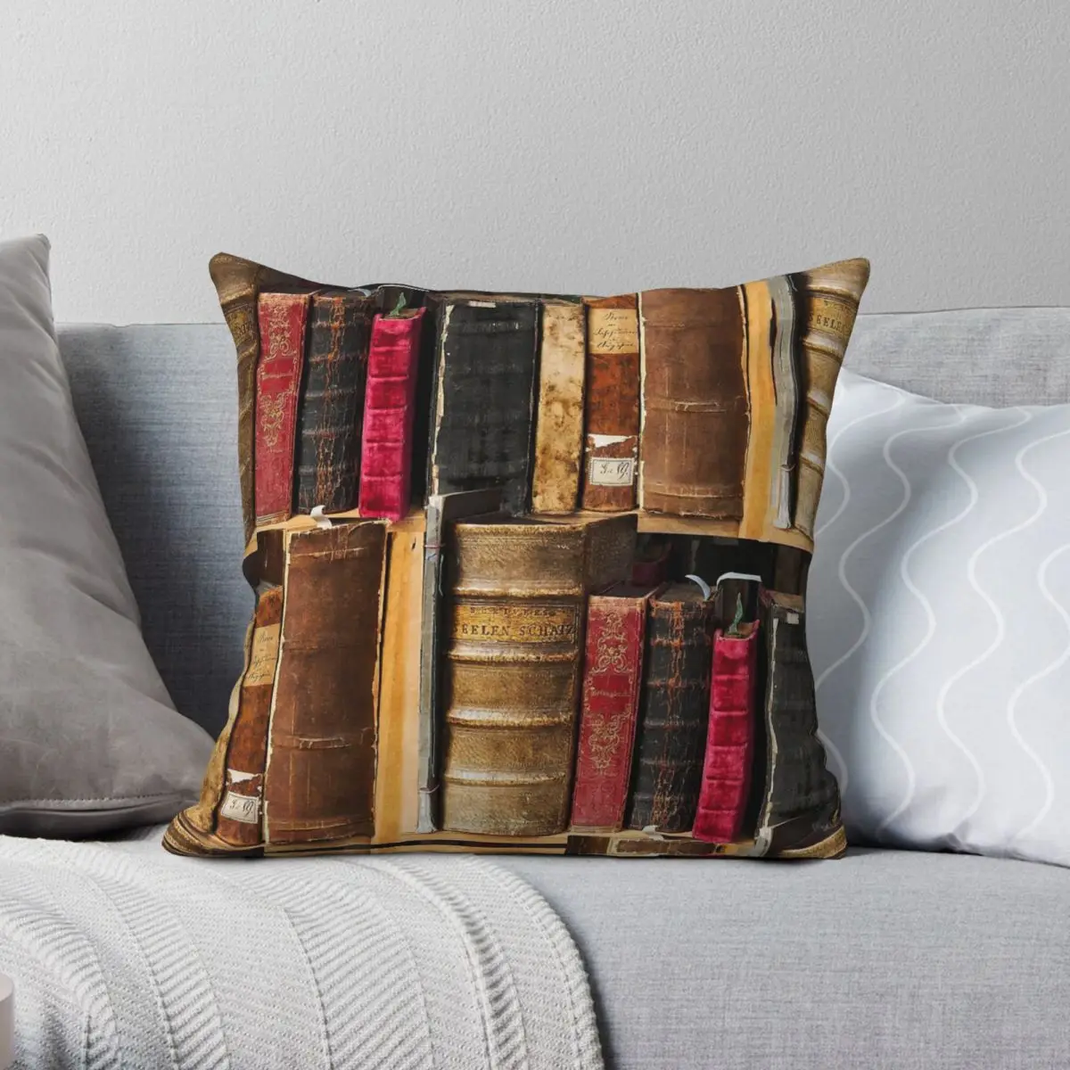 Bookworm Books In Bookshelf Square Pillowcase Polyester Linen Velvet Creative Zip Decor Throw Pillow Case Room Cushion Cover