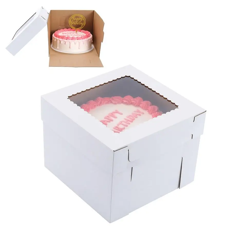 

Коробки для торта для многоуровневых тортов, 10x10x8 дюймов, 12 упаковок, толстая прочная коробка для выпечки с окном, белая переноска для торта, одноразовые контейнеры для тортов