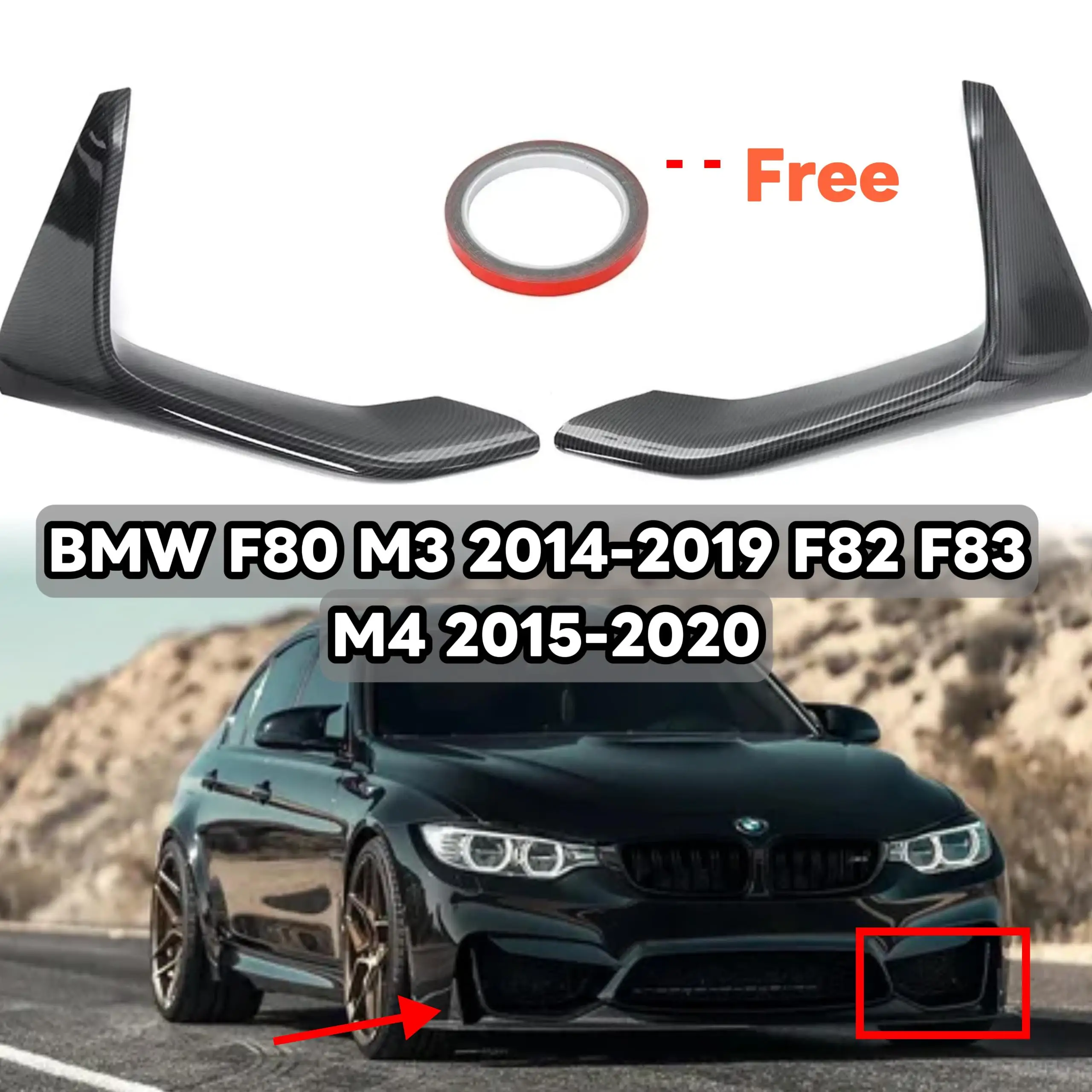 

Front Bumper For BMW F80 M3 F82 F83 M4 2014-2020 Splitters Lip Spoiler Splitter Exterior Tuning Fog Lamp Eyebrow Frame Cover