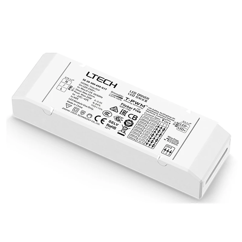 

LTECH Led Triac Dimming Driver 220V-240V Input 20W 300-650mA CC Constant Current Power Led Driver Lighting Transformer