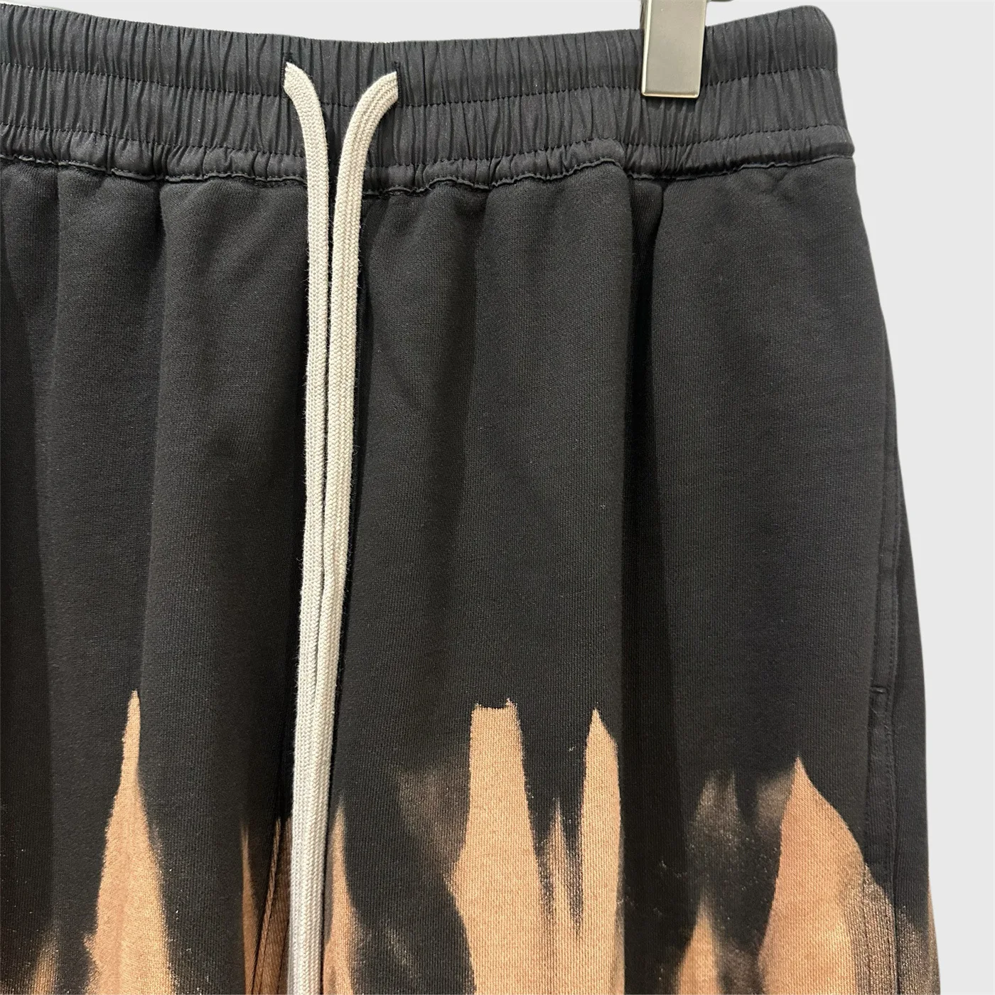 Dark RO Style High Street Elastic Waist Men's Casual Shorts High Street Style Tie Dye Washed Frayed Shorts Hip-hop Style Shorts