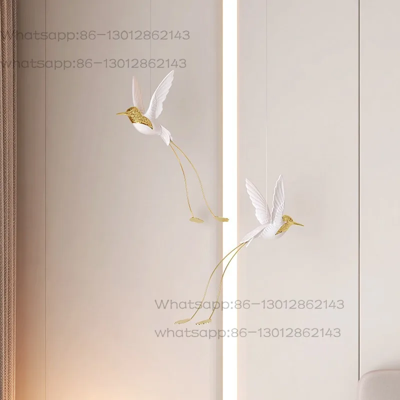 Villa living room flying wings bird handicrafts restaurant pendant simulation white hummingbird empty venue decoration props