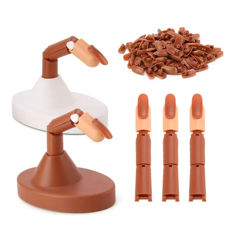 

Practice Hand for Acrylic Nails Flexible Nail Practice Fingers Training Movable Nail Mannequin Hand with 100 Nail Tips