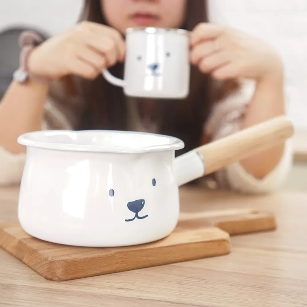 Japanese Enamel Milk Pot Baby Complementary Food Cooking Pots Thickened Single Handle Kitchen Pot Induction Cooker Gas Universal