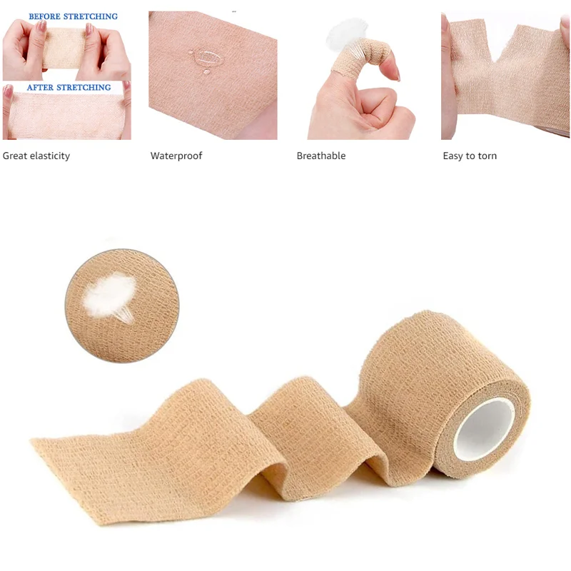 2 Pack Outdoor Sport Self Adhesive Bandage Wrap Skin Colored,5cmx4.5m for Medical Wrist  Ankle Sprains Swelling Pet Multipurpose