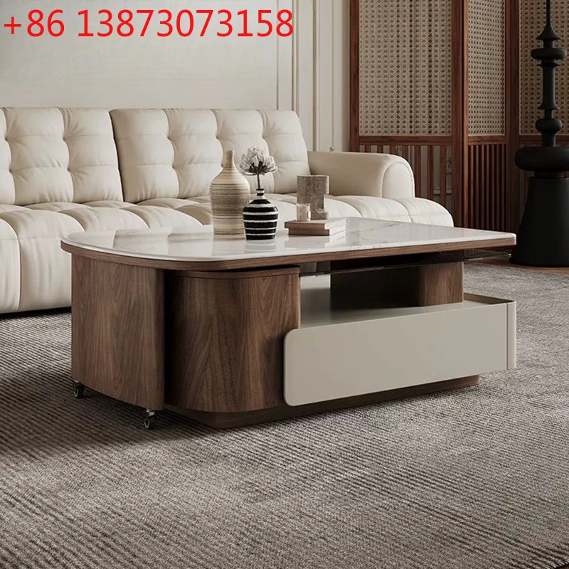 Medieval microcrystalline stone square coffee table Modern simple multi-functional telescopic storage coffee table