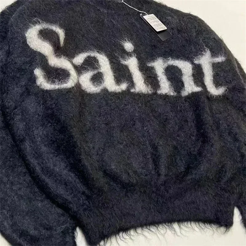 2024ss Saint Michael Women Knitted Sweaters 1:1 Top Quality Oversized Mohair Knitted Pullovers Mens Clothing