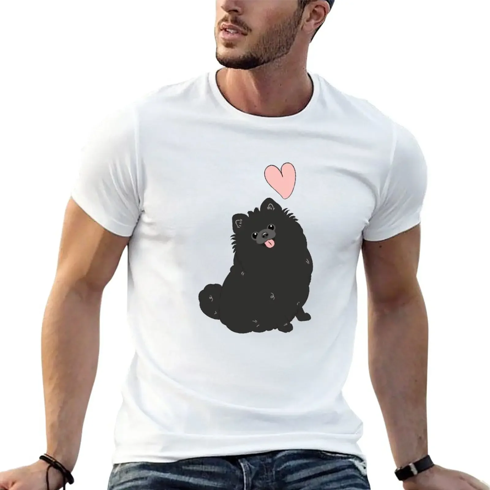 LOVE Black Pomeranian T-Shirt anime tees mens graphic t-shirts funny