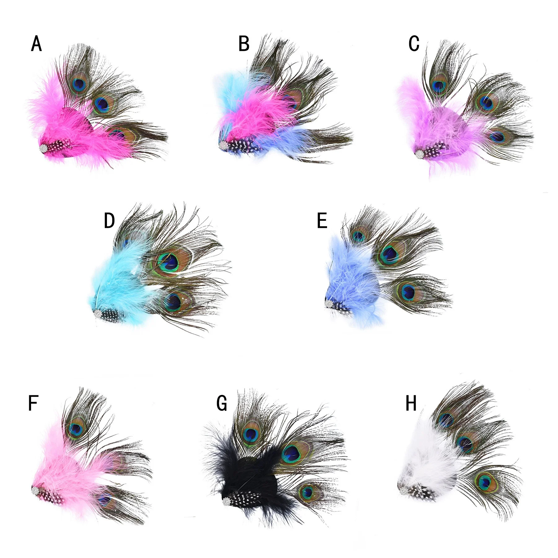 Women Peacock Feather Hair Clip with Blue Tears Rhinestone Latin Dance Party Fascinator Wedding Bridal Hair Fan-shaped Jewelry