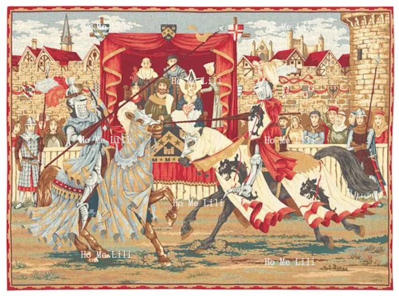 Belgian Gobelin Wall Tapestry Hanging Medieval Jousting Knights Tournament