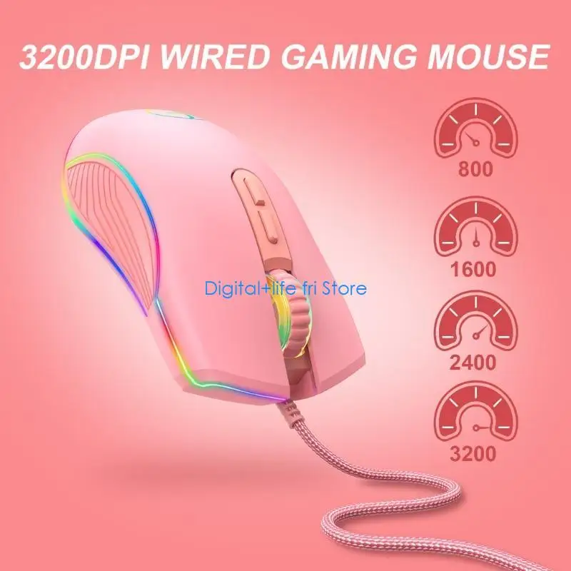 

E06D Симпатичная розовая плетеная проводная USB-мышь для компьютерных мышей с колесом прокрутки типа C