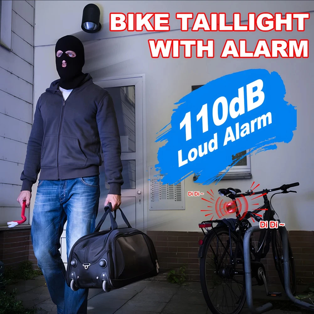 Wireless Bicycle Taillight Alarm Remote Control Smart Motorcycle Electric Bike Burglar Alarm Security Protection Antitheft Alarm