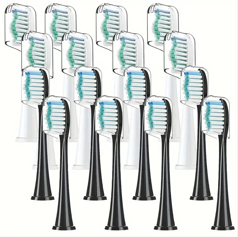 16X Replacement Toothbrush Head Compatible with Philips Sonicare Click-on Toothbrush Handles Dupont Bristles Medium Soft W/Caps