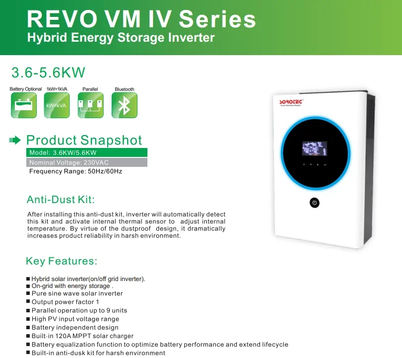 Sorotec REVO VM IV 3.6kw/5.6kw On/Off Grid Inversor Solar Híbrido Anel LED de Status Personalizável com Luzes RGB
