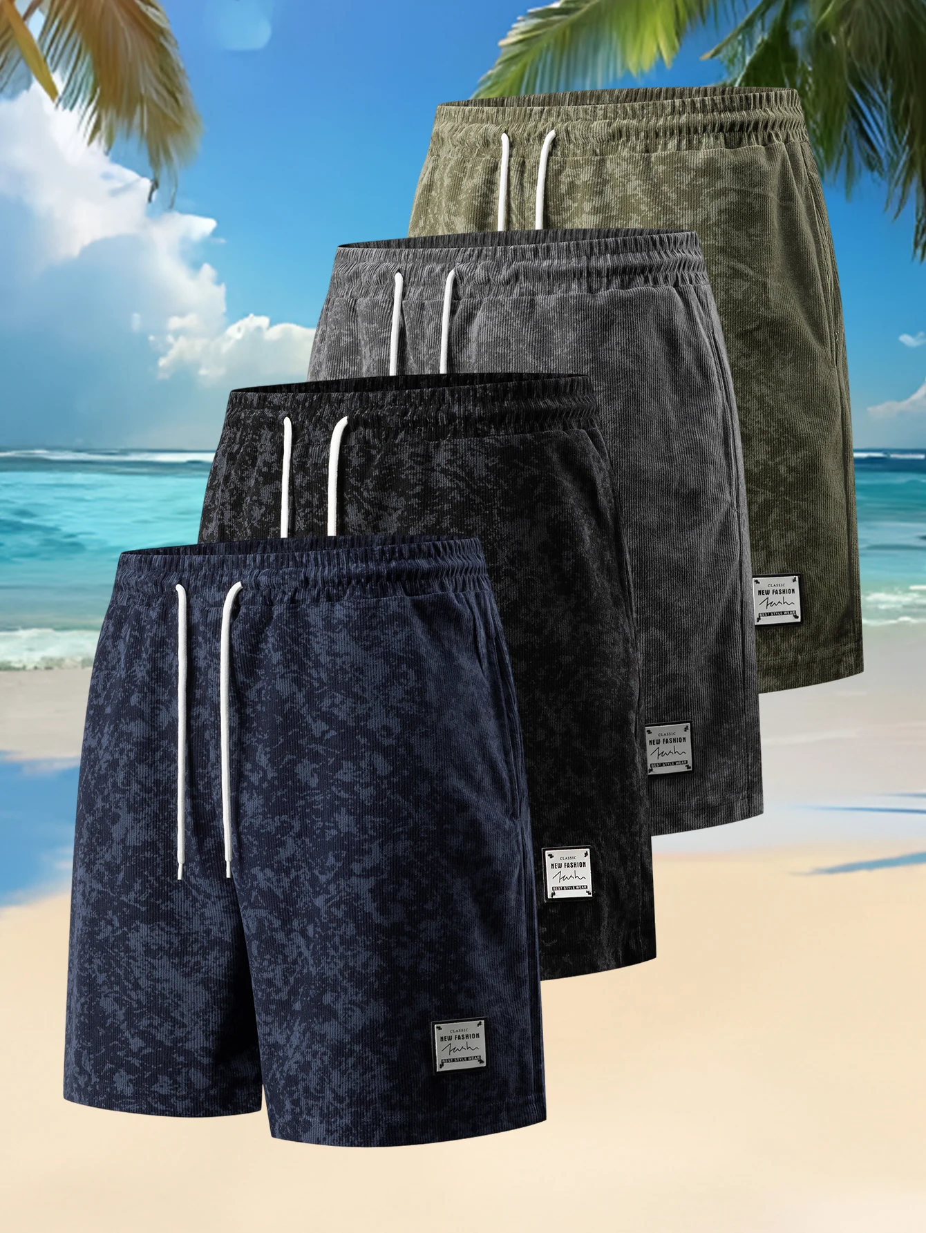 

Summer Men Corduroy Sweatpants Casual Shorts Men's Beach Shorts Basketball shortTrousers Solid Color Label Sportswear