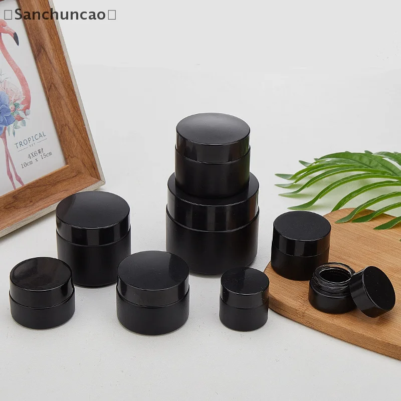 Sanṁ Coperchio Barattoli vuoti Barattolo di crema di vetro nero Contenitore cosmetico Bottiglia di vetro da 10/30/60g Contenitore per trucco Barattoli cosmetici da viaggio