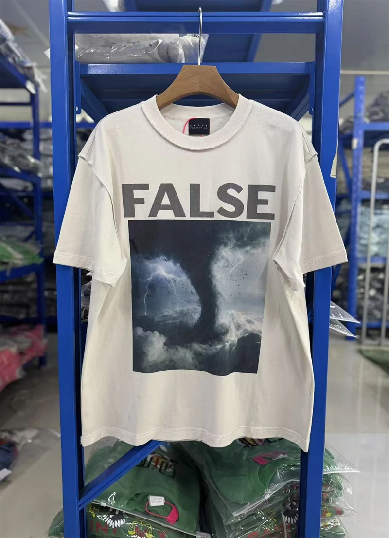 Summer False Tornado Pattern Printed Washed Vintage Street Casual Loose Short Sleeved Cotton Versatile Round Neck Men T-shirt