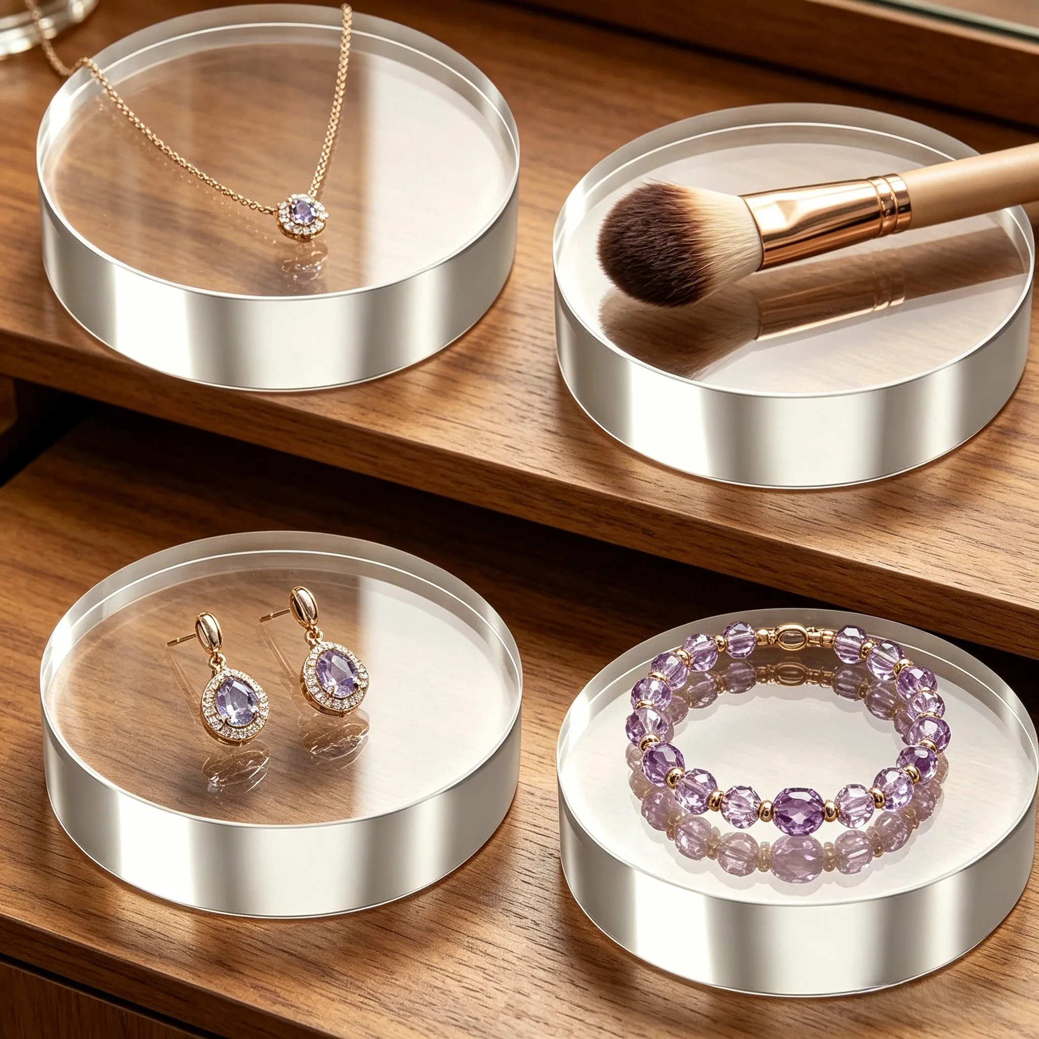 4Pcs Clear Display Risers for Jewelry Rings Collectibles Home Retail Gallery Office Trophy Presentation Stands