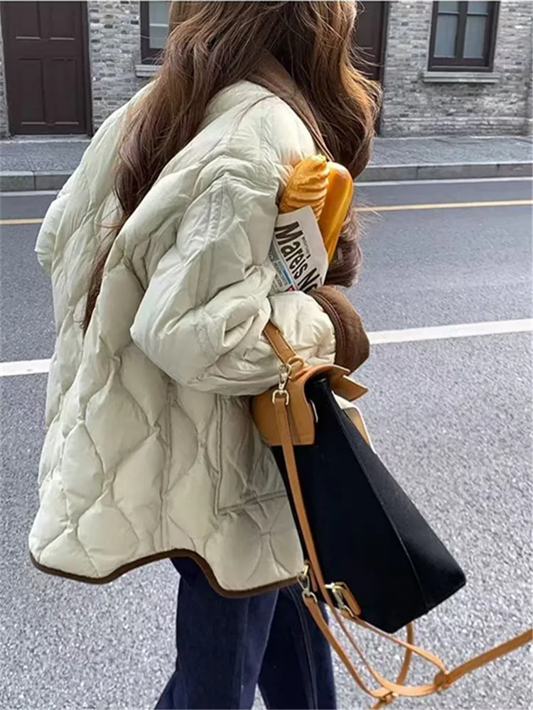 Autumn And Winter warm Jackets Women clothing Color contrast lapel Parkas Coats New In Outdoor Clothes Woman's Quilted Jacket