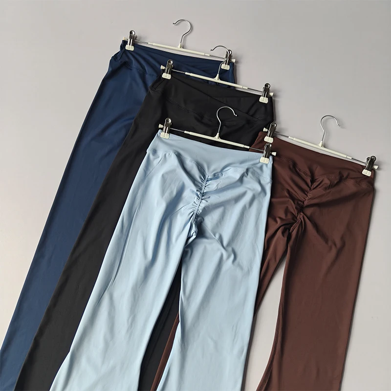 Hochtaillierte, flache Laufhose, nahtlose Leggings, Yoga-Hose mit weitem Bein, Damen, Po-Lifting, flache Hose, Fitness, Sport, Gym – Detail 2