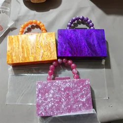 pearl orange puple and colorfur acrylic beaded handle women shoulder messenger brand new evening party girl mini flap handbags