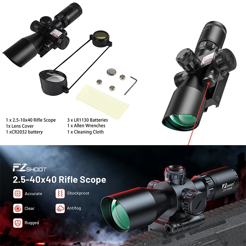 

MidTen 2.5-10x40 Rifle Scope Optics Sight Green Laser Light Combo Mil-dot Reticle Riflescope for 20mm Picatinny Rail for Hunting