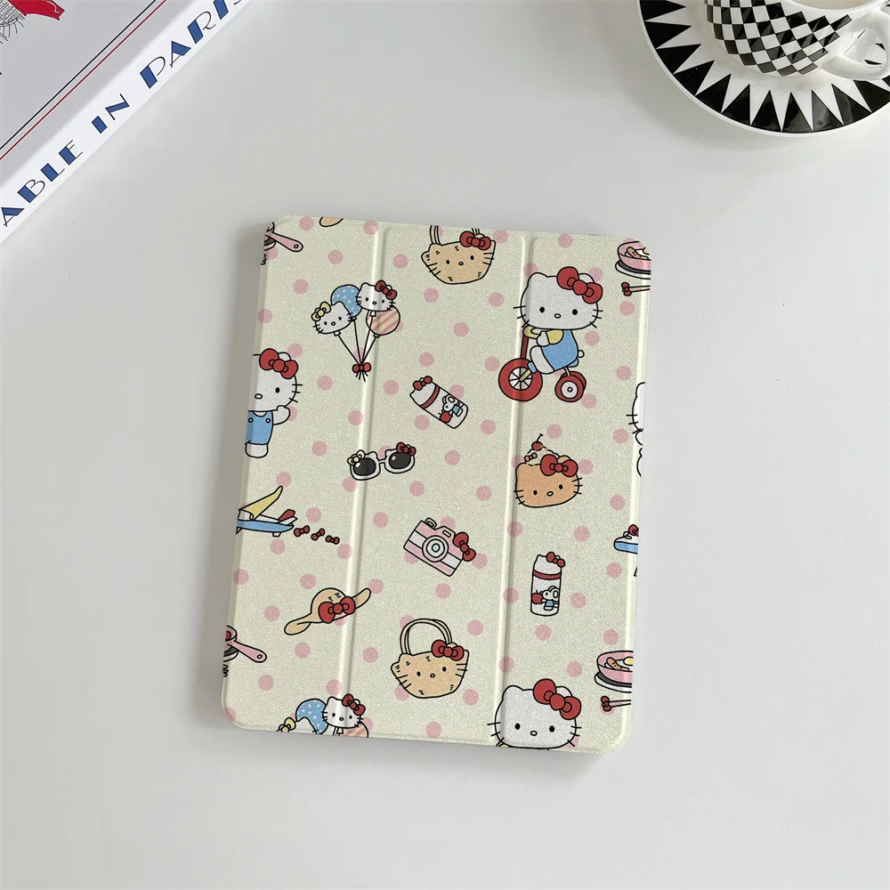 

New Cute Hello Kitty with Pen Holder iPad 10th Pro 2025 11 inch 10th iPad 7 8 9 10.2 Air 5 4 6 7 Folding Table Protective Cover