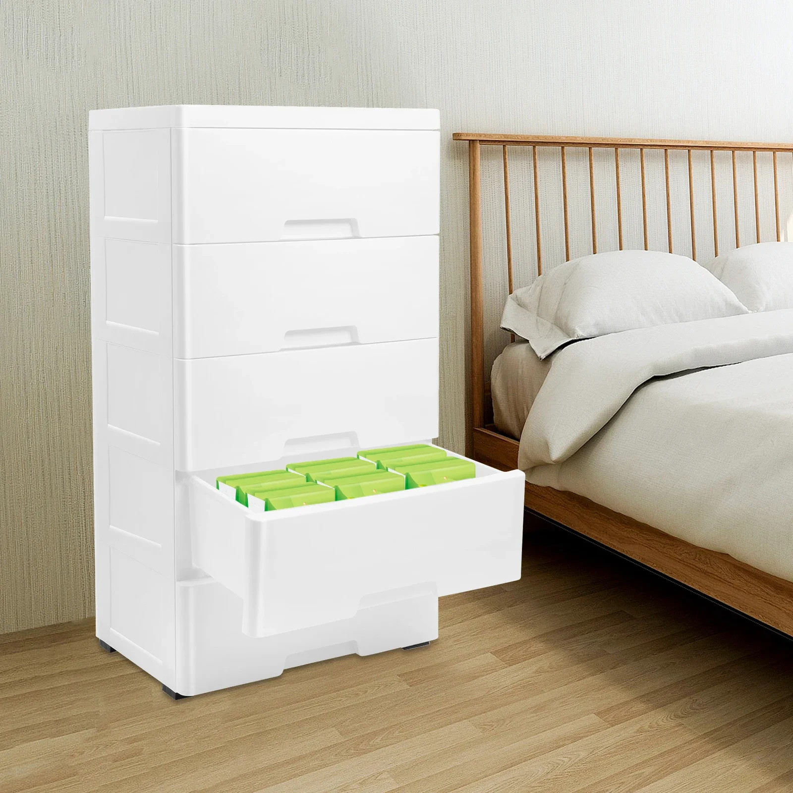 خزانة تخزين بلاستيكية مكونة من 5 أدراج ودرج قابل للفصل ومنظم ملابس