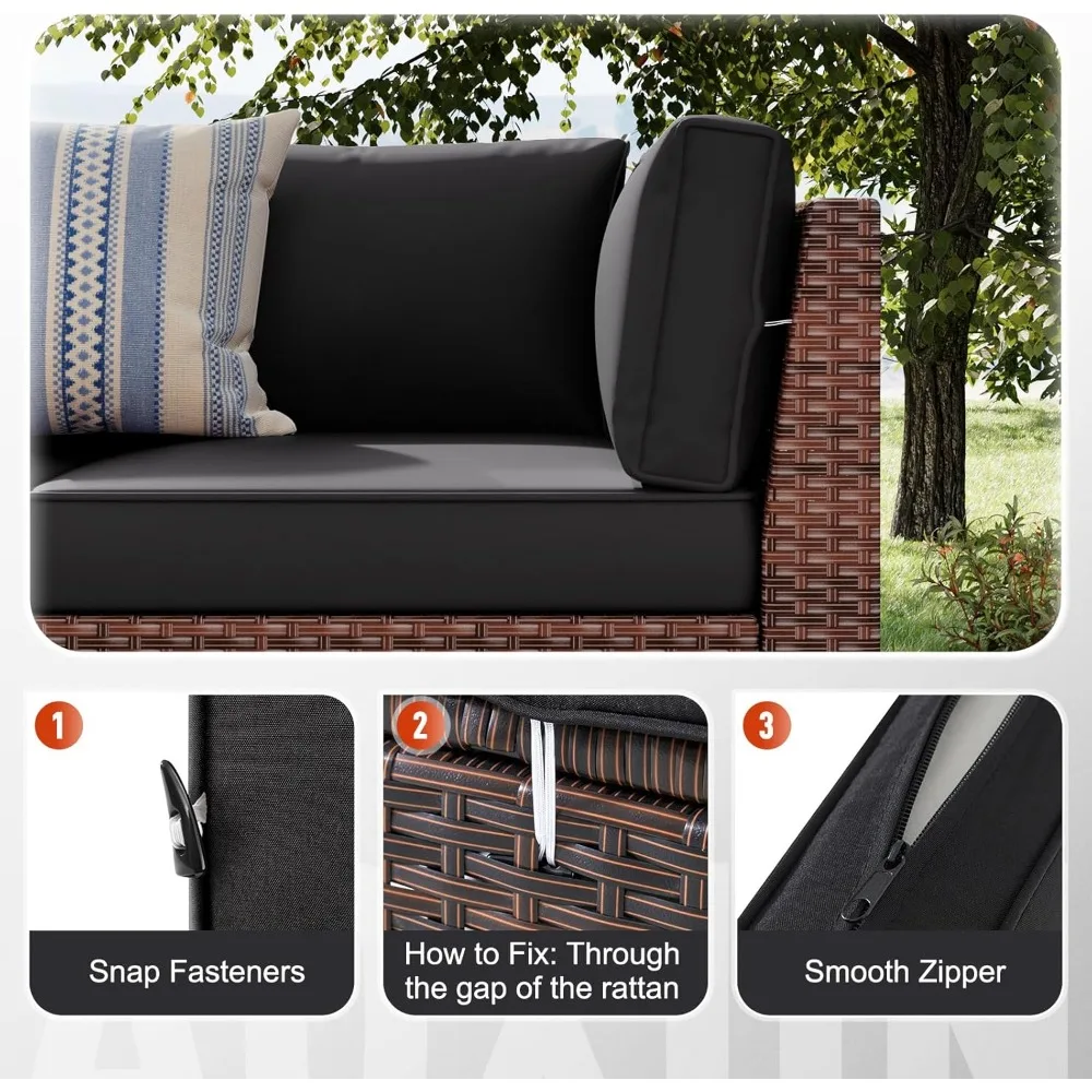 Deep Seat Outdoor Cushion Set for 6-Seat Wicker Sectional, 14-Piece Water-Resistant Replacement Cushions for Patio Furniture