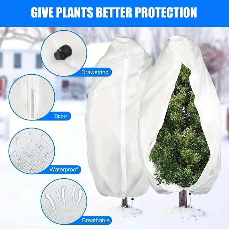 

2pcs of white zipper drawstring winter garden protection cover for plants, insect-proof plant protection cover